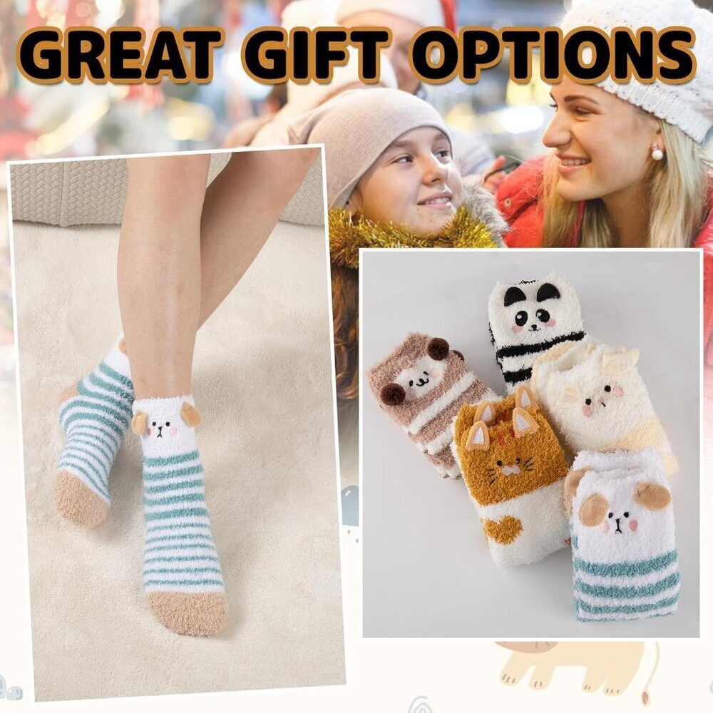 Women's Multi 5 Pairs Fuzzy Socks for Warm Fluffy Cozy Winter Soft Home Slipper - Picture 6 of 7